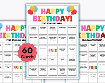 Birthday Party Find Someone Who Bingo – Icebreaker Bingo – Get to Know You Bingo –  Find the Guest Bingo – Classroom Games – Kids & Family