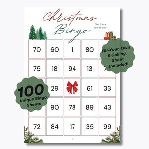 Weihnachtsbingo Spiel - 100 Einzigartige Vorgefüllte Bingo Seiten - Bereit-To-Play - Weihnachtsfeier Spiel - Feiertags Spiel - Familien Weihnachtsspiel