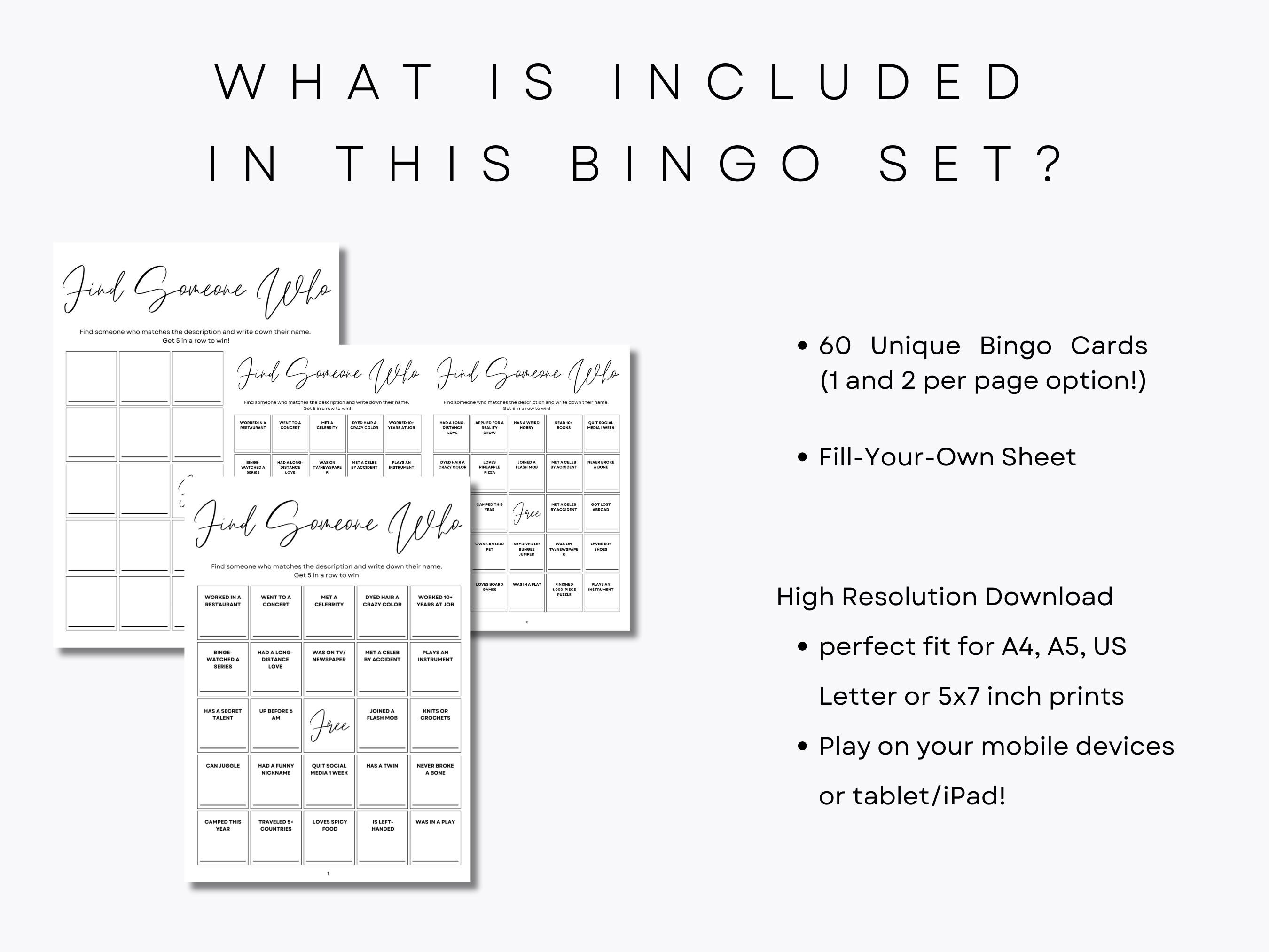 Ice Breaker Bingo - 60 Unique Bingo Sheets - Find Someone Who ...