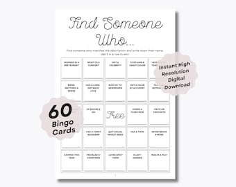Ice Breaker Bingo - 60 Unique Bingo Sheets - Find Someone Who - Icebreaker Questions - Dinner Party Conversation Starters - Office Parties