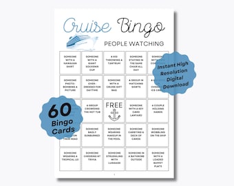 Cruise Bingo - People Watching – 60 Unique Prefilled Bingo Cards – Ready-to-Play – Fun for Cruises, Travel, Vacations – Family Friendly Game