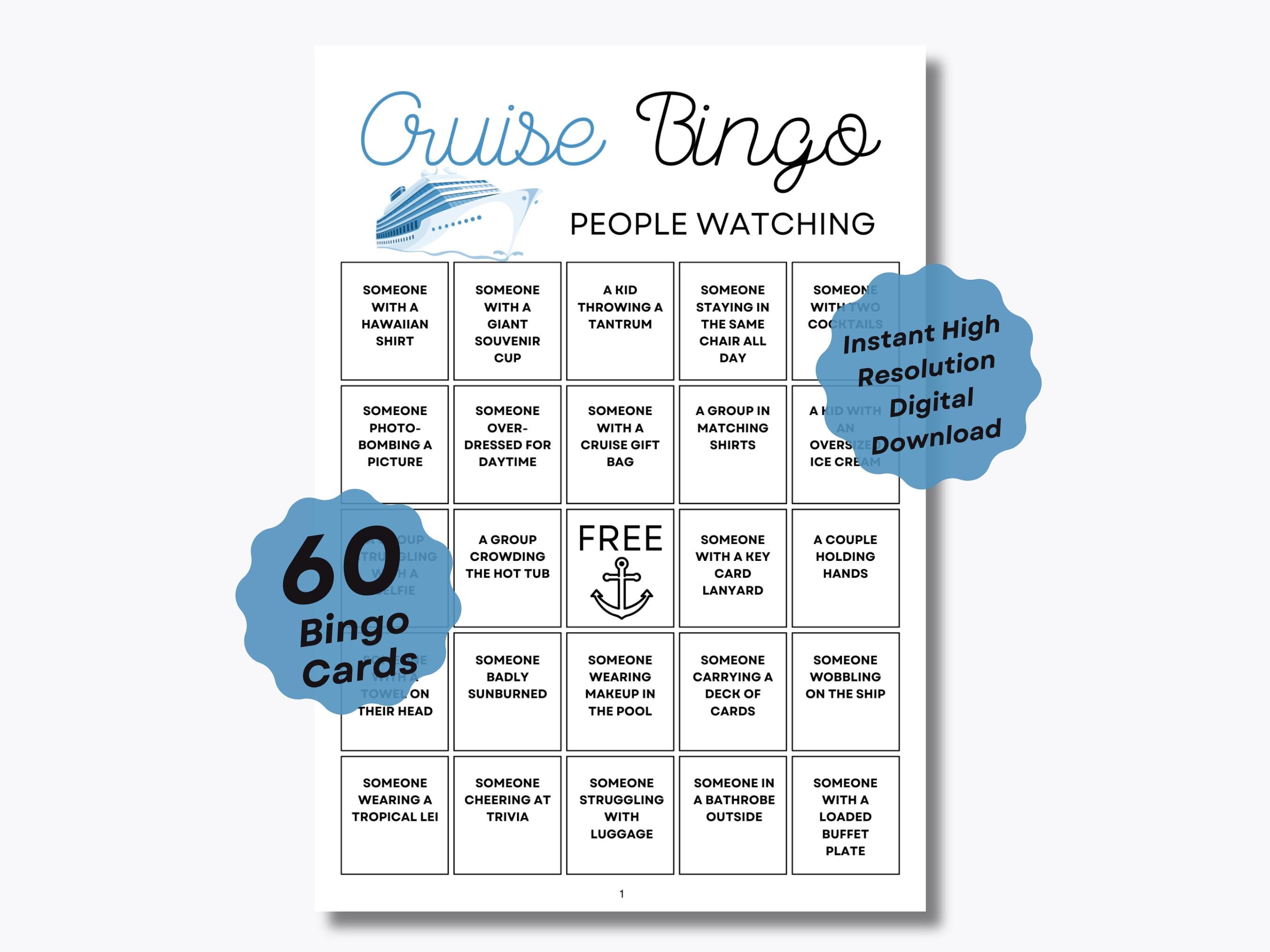 Cruise Bingo - People Watching – 60 Unique Prefilled Bingo Cards