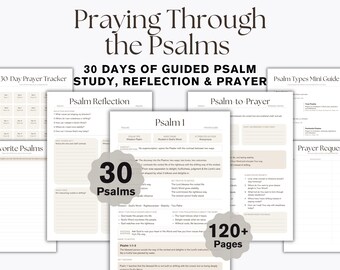 Praying Through the Psalms Workbook Printable, 30 Day Christian Prayer Journal, Psalms Bible Study PDF, Instant Download