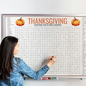Giant XXL Thanksgiving Word Search Game - 100 Words - 3 Printable Puzzles - Fun Holiday Game - Festive Family Word Search - Party Activity