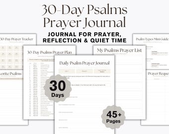 Psalms Prayer Journal Printable, 30 Day Praying Through the Psalms Workbook, Christian Bible Study Journal PDF