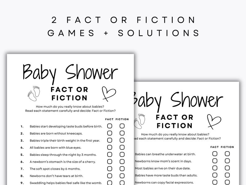 Baby Factcheck Baby Shower Fact or Fiction Game – 2 Printable Games – Icebreaker Baby ...