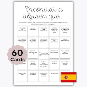 SPANSK Isbrytarbingo - 60 unika bingobrickor - Hitta någon som - Isbrytarfrågor - Middagskonversationsstartare - Kontorsfester