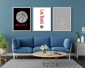 Triptyque Las Vegas Aces WNBA en téléchargement numérique | Lot de 3 impressions d'art murales WNBA | Parfait pour les fans de basket-ball