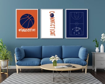 Connecticut Sun WNBA drieluik digitale download | Set van 3 WNBA kunstafdrukken aan de muur | Perfect voor basketbalfans