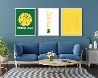 Seattle Storm WNBA drieluik digitale download | Set van 3 WNBA kunstafdrukken aan de muur | Perfect voor basketbalfans