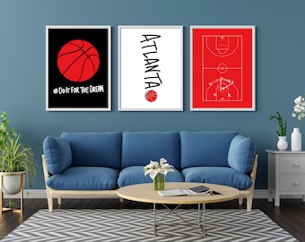 Atlanta Dream WNBA drieluik digitale download | Set van 3 WNBA kunstafdrukken aan de muur | Perfect voor basketbalfans