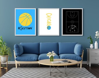 Chicago Sky WNBA drieluik digitale download | Set van 3 WNBA-muurkunstafdrukken | Perfect voor basketbalfans