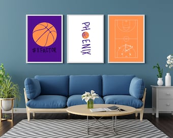 Phoenix Mercury WNBA drieluik digitale download | Set van 3 WNBA-muurkunstafdrukken | Perfect voor basketbalfans