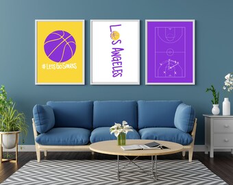 Los Angeles Sparks WNBA drieluik digitale download | Set van 3 WNBA-muurkunstafdrukken | Perfect voor basketbalfans