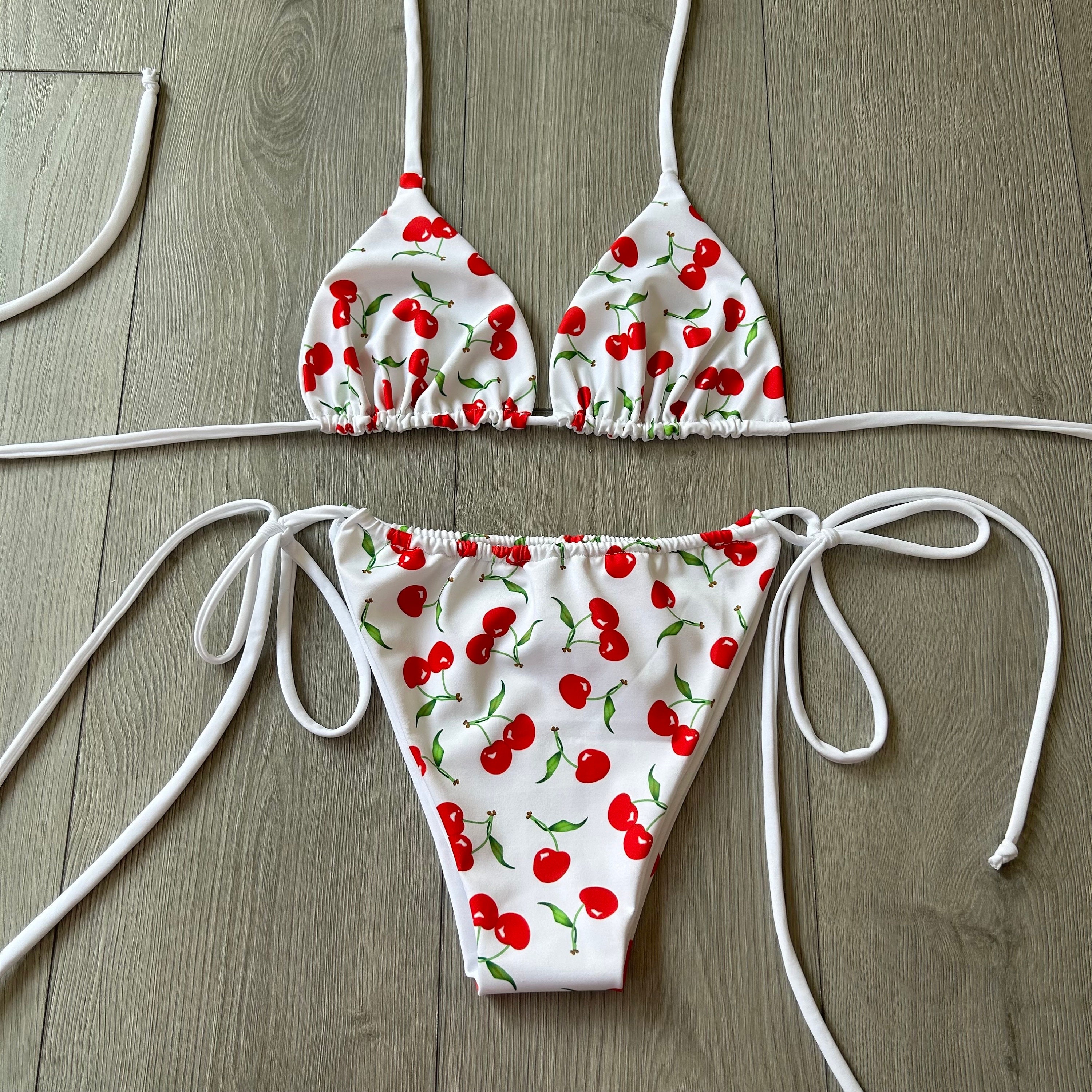 White Cherry Bikini Swimwear Set Festival Outfit Rave Outfit Handmade -   Canada