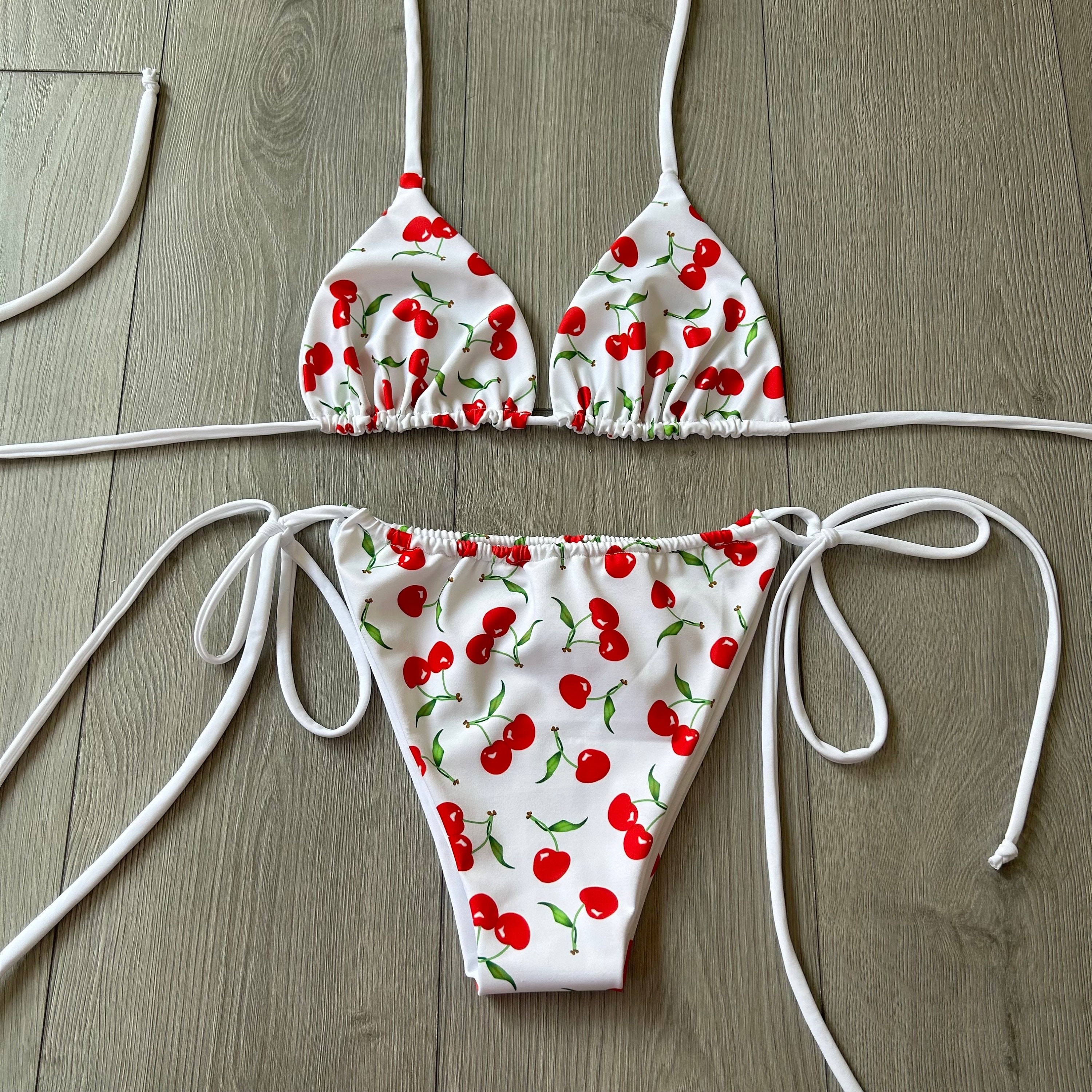 white cherry bikini top