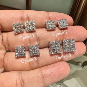 Men's 925 Sterling Silver Icy Bling CZ 10mm Square 3D Stud Earrings – Screw Back, E196