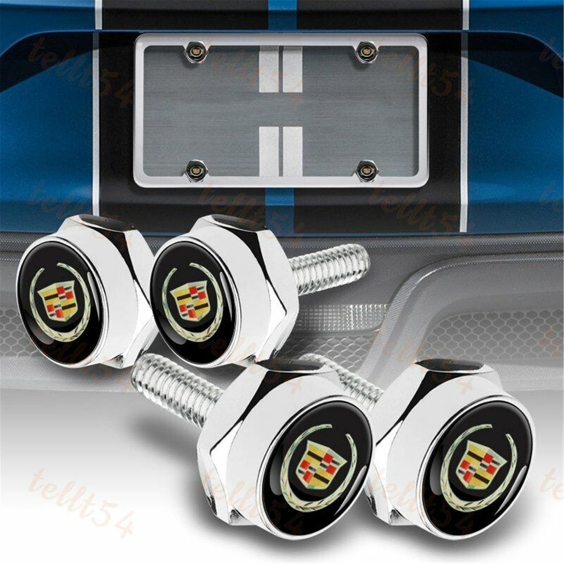Set of 4 Chrome Cadillac License Plate Frame Screw Bolt Cap Etsy