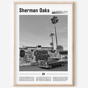 Sherman Oaks Poster Black And White, Sherman Oaks Print Black And White, Sherman Oaks Wall Art, Minimal Travel Print, Travel Poster