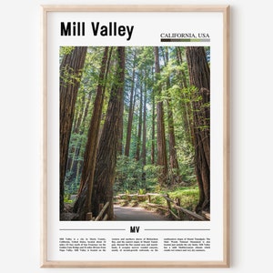 Impresión de Mill Valley, cartel de Mill Valley, arte de la pared de Mill Valley, impresión de viaje mínima, cartel de ciudad mínima, destino de viaje, cartel de pintura al óleo