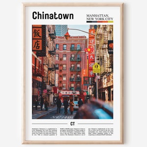 Impresión de Chinatown, cartel de Chinatown, arte de pared de Chinatown, cartel de pintura al óleo, impresión de ciudad colorida, arte de la ciudad, arte de viaje, arte de pared de viaje