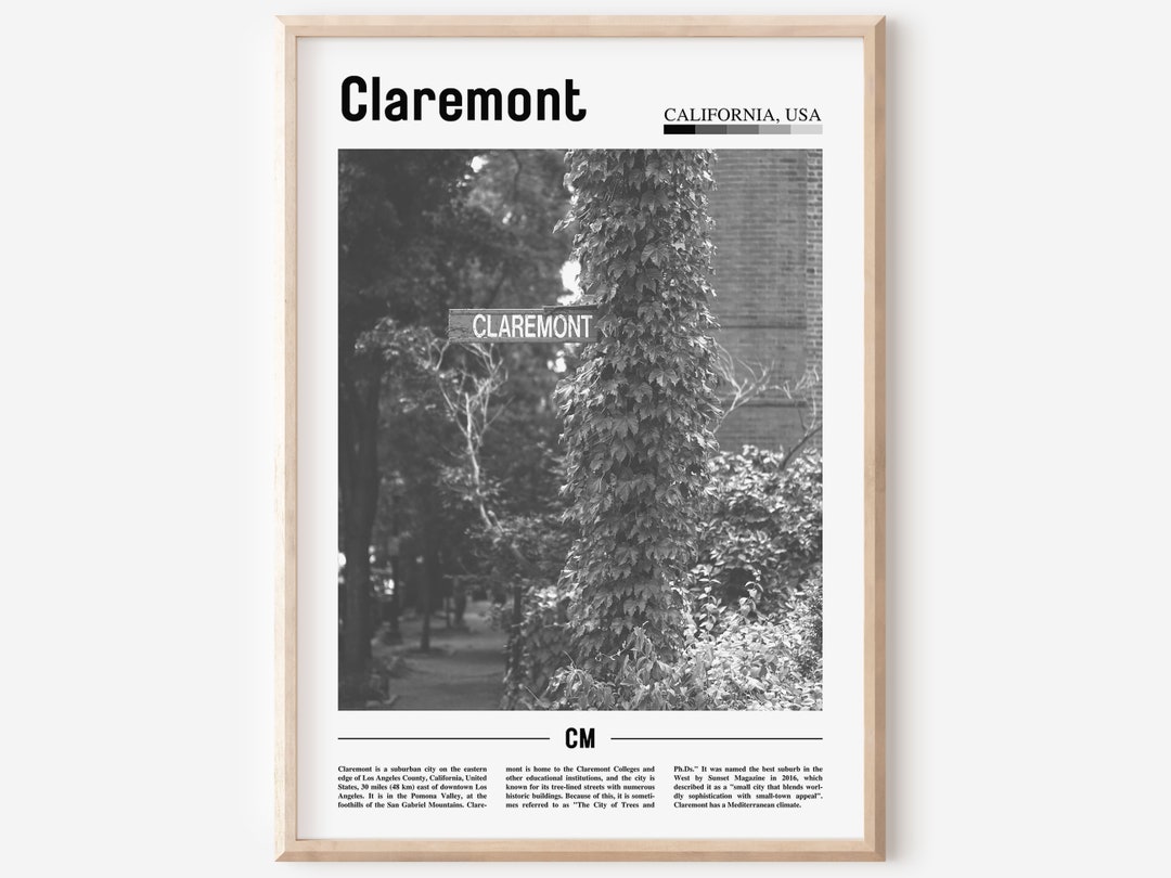 Claremont Poster Black and White, Claremont Print Black and White, Claremont Wall Art, Minimal