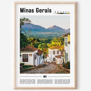 Cartel de Minas Gerais, Impresión de Minas Gerais, Arte de pared de Minas Gerais, Cartel de América del Sur, Impresión de América del Sur, Cartel de viaje