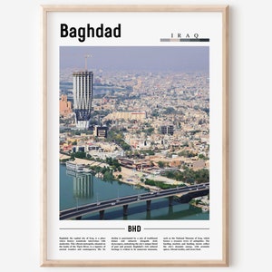 Bagdad Poster, Bagdad Druck, Bagdad Wandkunst, Minimaler Reisedruck, Reiseziel, Ölgemälde Poster