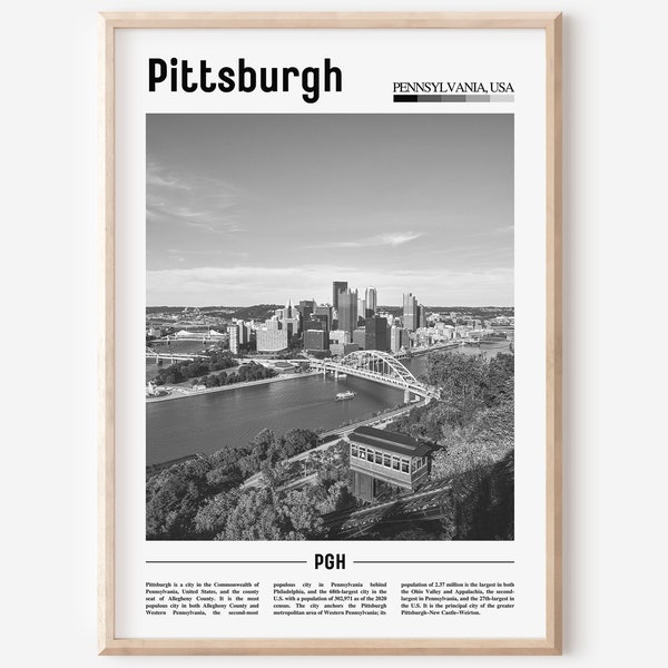 Affiche Pittsburgh en noir et blanc, impression Pittsburgh noir et blanc, art mural Pittsburgh, impression de voyage minimale, affiche de voyage
