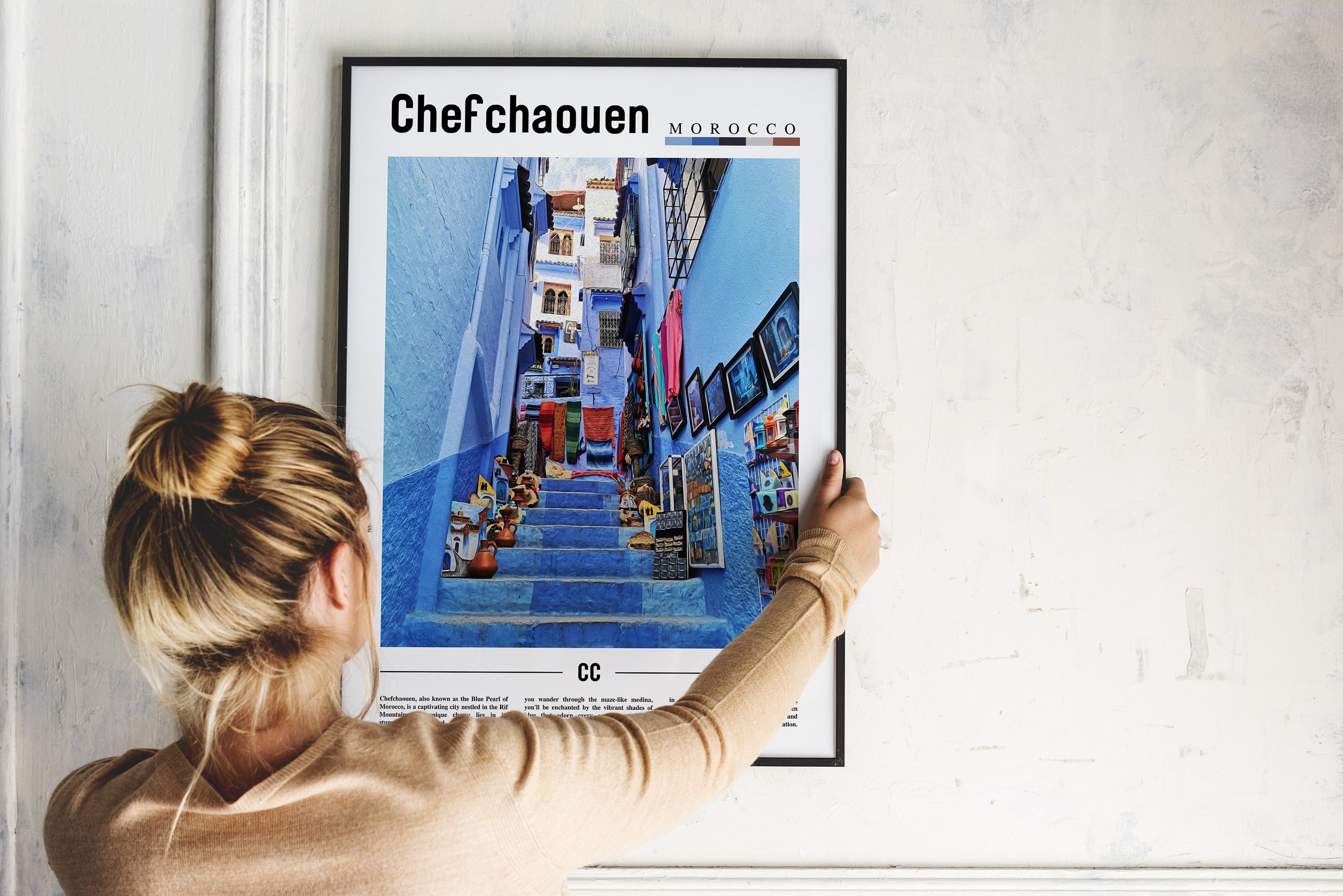 Chefchaouen Poster, Chefchaouen Print, Chefchaouen Wall Art, Minimal ...