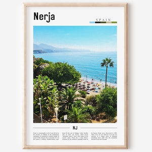 Cartel de Nerja, Impresión de Nerja, Arte de pared de Nerja, Foto de España, Cartel de España, Impresión de España, Cartel de viaje mínimo