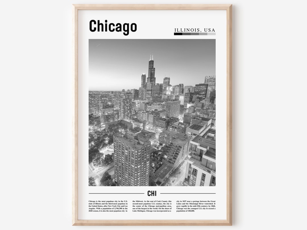 Chicago Poster Black and White, Chicago Print Black and White, Chicago