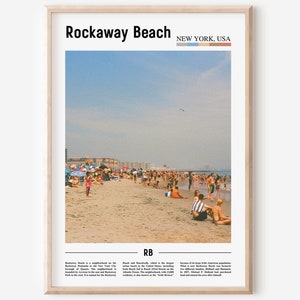 Impresión de la playa de Rockaway, cartel de la playa de Rockaway, arte de la pared de la playa de Rockaway, cartel de pintura al óleo, obras de arte de la ciudad, obras de arte de viaje, arte de la pared de viaje
