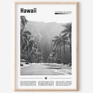 Hawaii Poster Schwarz Weiß, Hawaii Poster Schwarz Weiß, Hawaii Wandkunst, Minimal Travel Print, Reise Poster