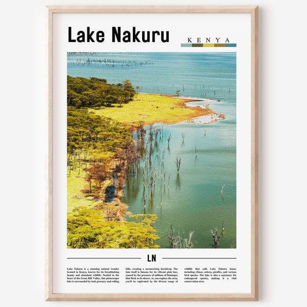 Lake Nakuru Poster, Lake Nakuru Print, Lake Nakuru Wall Art, Minimal Travel Print, Travel Destination, Oil Painting Poster