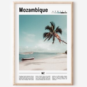 Mosambik Poster, Mosambik Druck, Mosambik Wandkunst, Minimal Travel Print, Reiseziel, Ölgemälde Poster