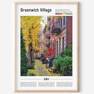 Impresión de Greenwich Village, cartel de Greenwich Village, arte de la pared de Greenwich Village, cartel de pintura al óleo, obras de arte de la ciudad, obras de arte de viajes, arte de viajes