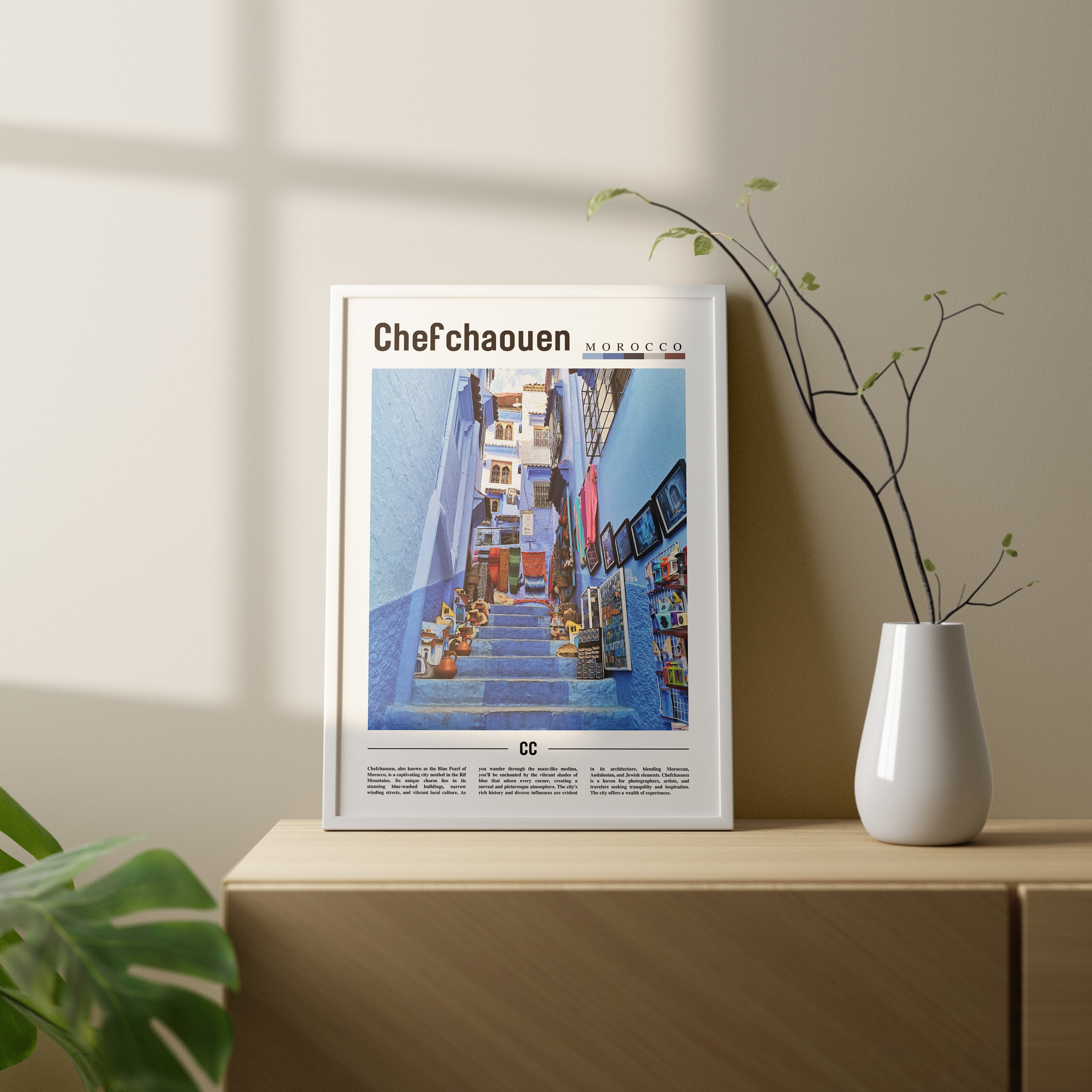Chefchaouen Poster, Chefchaouen Print, Chefchaouen Wall Art, Minimal ...