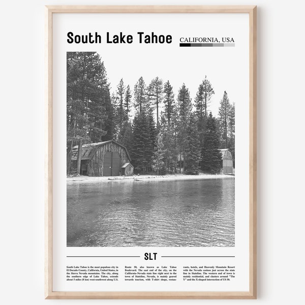 Affiche de South Lake Tahoe noir et blanc, impression de South Lake Tahoe noir et blanc, art mural de South Lake Tahoe, impression de voyage minimale