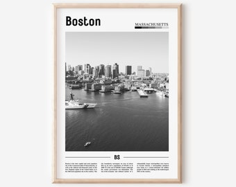 Cartel de Boston en blanco y negro, impresión de Boston en blanco y negro, arte de la pared de Boston, impresión de viaje mínima, cartel de viaje