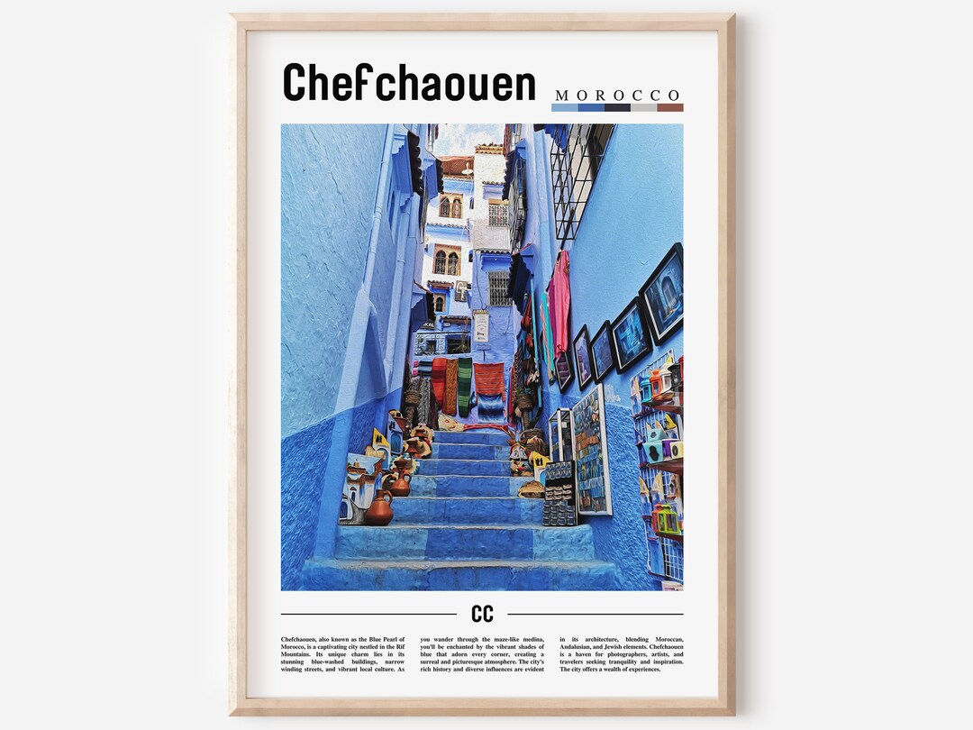 Chefchaouen Poster, Chefchaouen Print, Chefchaouen Wall Art, Minimal ...