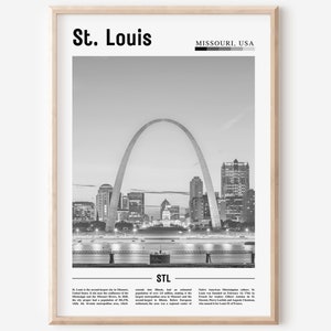 St Louis Poster Schwarzweiß, St Louis Druck Schwarzweiß, St Louis Wandkunst, Minimaler Reisedruck, Reiseplakat