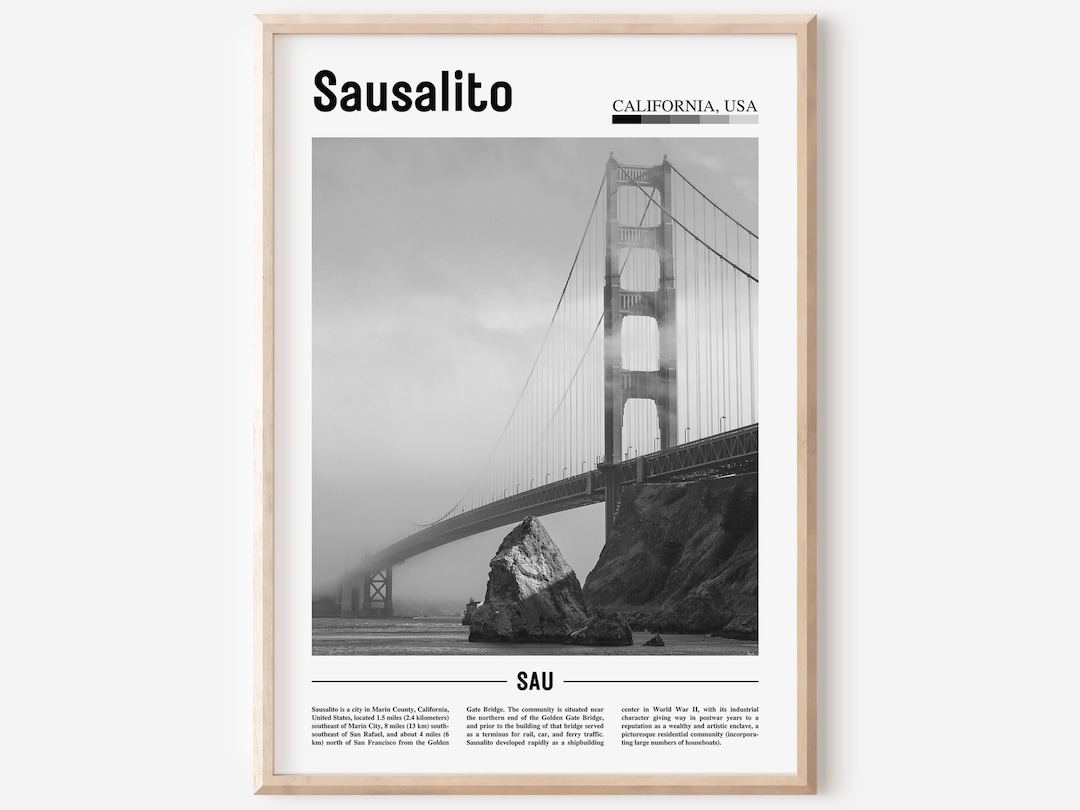 Sausalito Poster Black and White, Sausalito Print Black and White