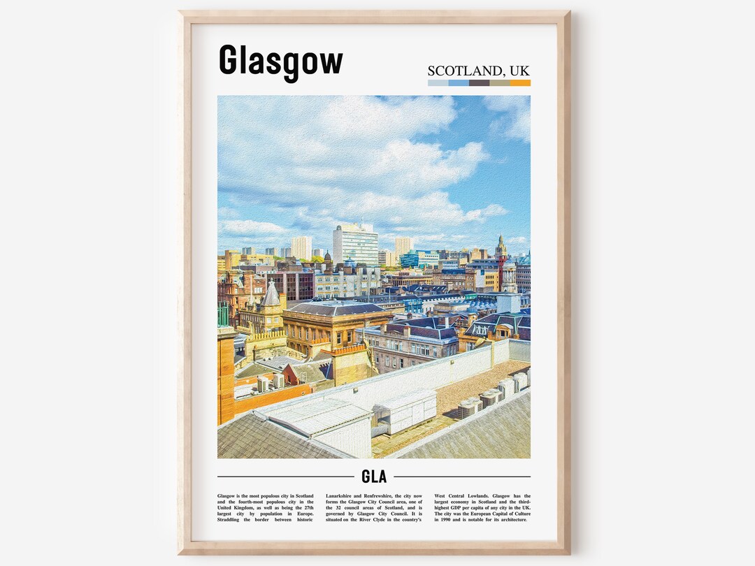 Glasgow Print, Glasgow Poster, Glasgow Wall Art, Oil Painting Poster, Colorful City Print, City