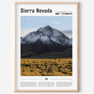 Stampa Sierra Nevada, Poster Sierra Nevada, Arte murale Sierra Nevada, Stampa di viaggio minimale, Destinazione poster città minimale, Poster pittura a olio