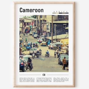 Kamerun Poster, Kamerun Print, Kamerun Wandkunst, Minimal Travel Print, Reiseziel, Ölgemälde Poster