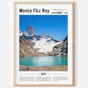 Cartel de Monte Fitz Roy, impresión de Monte Fitz Roy, arte de pared de Monte Fitz Roy, cartel de América del Sur, impresión de América del Sur, cartel de viaje