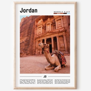 Cartel de Jordania, Impresión de Jordania, Arte de la pared de Jordania, Impresión de viaje mínima, Destino de viaje, Cartel de pintura al óleo