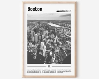 Boston Poster Black And White, Boston Print Black And White, Boston Wall Art, Minimal Travel Print, Travel Poster