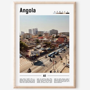 Angola Poster, Angola Druck, Angola Wandkunst, Minimaler Reisedruck, Reiseziel, Ölgemälde Poster